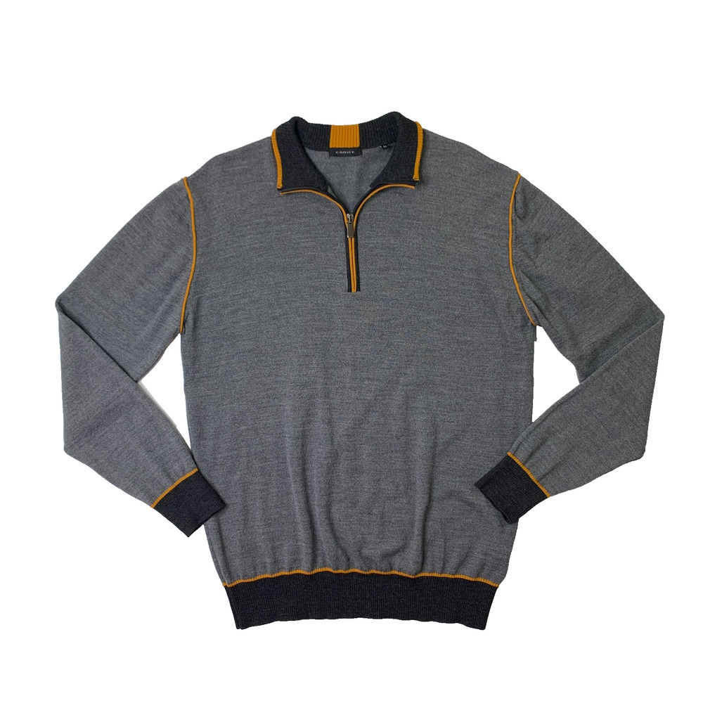 Codice Sweater Mens 54 (Large) Grey Quarter Zip Wool Blend Mock Neck Pullover